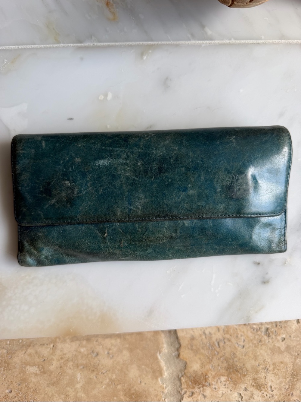 HOBO Blue Leather Floral-Lined Wallet